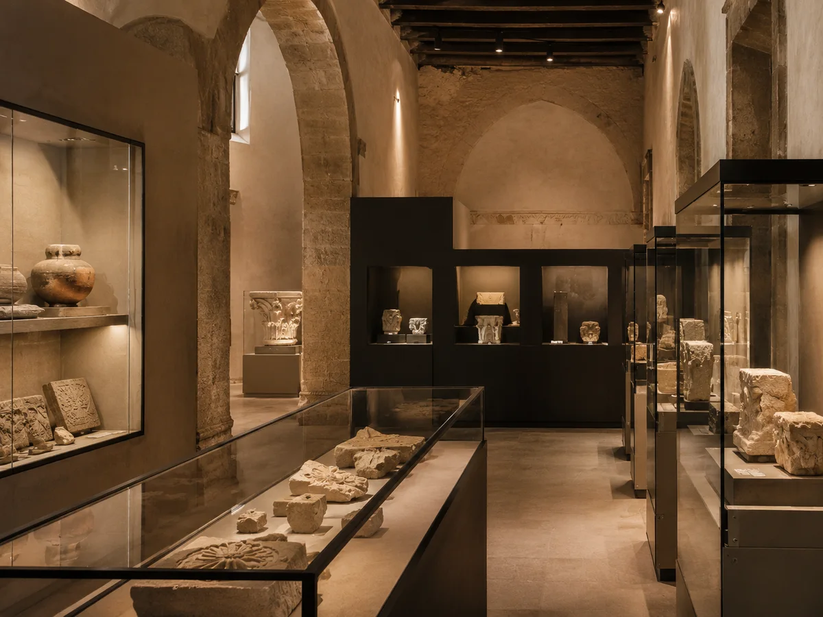 Representación ilustrativa de una sala museográfica integrada en arquitectura histórica